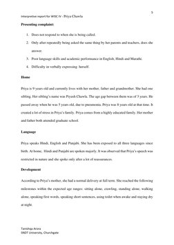 5 
Interpretive report for WISC IV - Priya Chawla                                                       
 
 
Tanishqa Arora