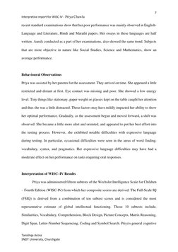 7 
Interpretive report for WISC IV - Priya Chawla                                                       
 
 
Tanishqa Arora