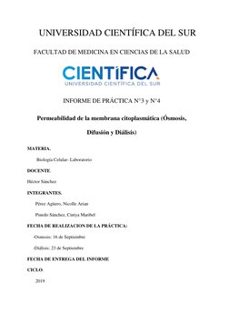 UNIVERSIDAD CIENTÍFICA DEL SUR 
FACULTAD DE MEDICINA EN CIENCIAS DE LA SALUD 
 
 
 
INFORME DE PRÁCTICA N°3 y N°4 
Perme