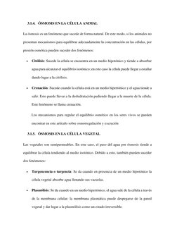 3.1.4. ÓSMOSIS EN LA CÉLULA ANIMAL 
La ósmosis es un fenómeno que sucede de forma natural. De este modo, si los animales no