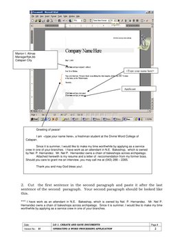 Date: 
LO 1. CREATE AND SAVE DOCUMENTS 
Page # 
Version No.:    01 
OPERATING A WORD PROCESSING APPLICATION 
2
