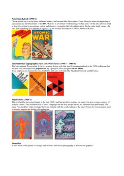 American Kitsch (1950’s) 
Characterized by its script fonts, informal shapes, and cartoon-like illustrations. From this sty