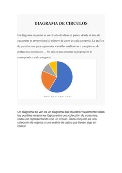 DIAGRAMA DE CIRCULOS 
 
Un diagrama de pastel es un círculo dividido en partes, donde el área de 
cada parte es proporciona