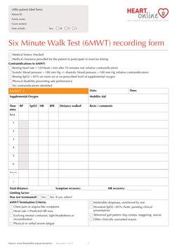 Normal 6mwt 6-Minute Walk Test Recording Form | PDF | Heart Rate | Blood Pressure