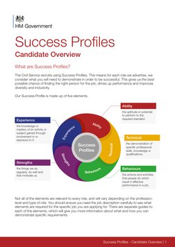 What are Success Profiles? 
The Civil Service recruits using Success Profiles. This means for each role we advertise, we 
con