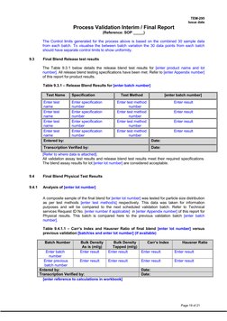 TEM-295 
 
                  
 Issue date 
Process Validation Interim / Final Report 
(Reference: SOP _____) 
Page 19 of 21