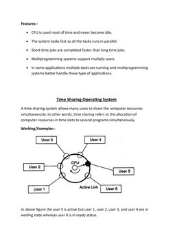 Features:-

CPU is used most of time and never become idle.

The system looks fast as all the tasks runs in parallel.

Sho