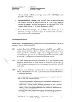 Expediente Arbitral N°
Demandante
Demandado
1250-2016
Gobierno Regional Cusca
Latino Servis S.R.L.
referente al saldo pendien