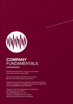 Port Moresby Electrical Co. Ltd was incorporated in
Papua New Guinea in August 1968.
Electrical Contractors, PNG Power Ltd Li