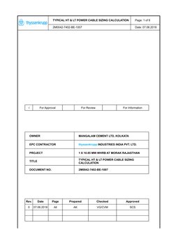 HT & LT Cable Sizing Calculations | PDF | Volt | Voltage