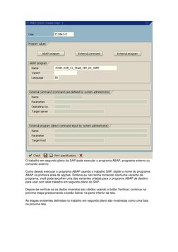 O trabalho em segundo plano da SAP pode executar o programa ABAP, programa externo ou 
comando externo 
Como desejo executa