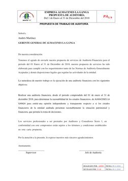 REALIZADO POR:  AMMS 
FECHA: 09-11-2018 
REVISADO POR: P.A.R 
FECHA: 09-11-2018 
 
PROPUESTA DE TRABAJO DE AUDITORÍA 
 
Señor