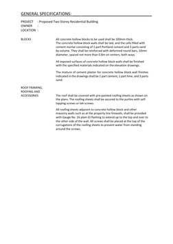 GENERAL SPECIFICATIONS: ___ ___________________________ 
PROJECT 
: Proposed Two Storey Residential Building 
OWNER 
:  
LOCA