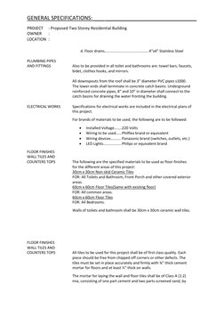 GENERAL SPECIFICATIONS: ___ ___________________________ 
PROJECT 
: Proposed Two Storey Residential Building 
OWNER 
:  
LOCA