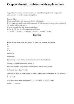 Two Two Four Cryptarithmetic Solution Cryptarithmetic Problem Solutions | PDF | Numbers | Multiplication