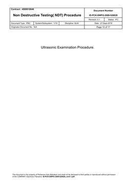Contract : 4500010646
Document Number
Non Destructive Testing( NDT) Procedure
ID-PCK-SWPG-2009-520029
Revision: 0.1
Status :