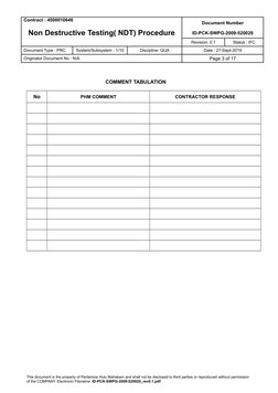 Contract : 4500010646
Document Number
Non Destructive Testing( NDT) Procedure
ID-PCK-SWPG-2009-520029
Revision: 0.1
Status :