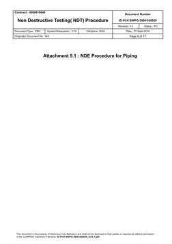 Contract : 4500010646
Document Number
Non Destructive Testing( NDT) Procedure
ID-PCK-SWPG-2009-520029
Revision: 0.1
Status :