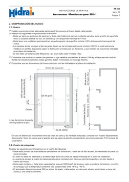 Página 2
2. COMPROBACIÓN DEL HUECO
Altura al techo
del hueco (Hu)
Recorrido de la cabina (R)
Profundidad del foso (F)
Profund