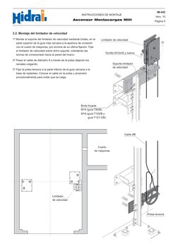 1º Montar el soporte del limitador de velocidad mediante bridas, en la
parte superior de la guía más cercana a la apertura de