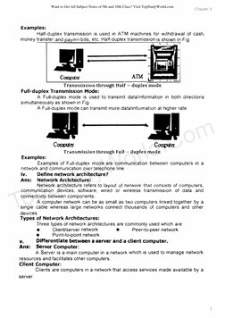 Chapter 5 
Examples: 
Half-duplex transmission is used in ATM machines for withdrawal of cash, 
money transfer and payin bi