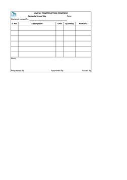 Engineering Store Issue Slip Format Material Issue Slip Template | PDF | Technology & Engineering