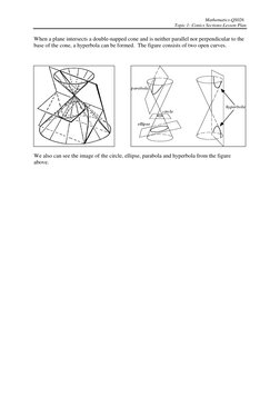Mathematics-QS026 
Topic 1: Conics Sections-Lesson Plan 
 
When a plane intersects a double-napped cone and is neither pa