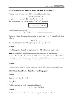 Mathematics-QS026 
Topic 1: Conics Sections-Lesson Plan 
 
1.2 (b) The equation of a circle with radius r and centre at