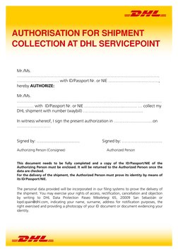Mydhl Forms.pdf DHL Shipment Collection Authorization | PDF