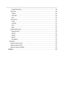 Change Token Class
49
View menu
49
Toolbar
50
Status Bar
50
Log
50
Service menu
51
Install
51
Uninstall
51
Start
51
Stop
52
A