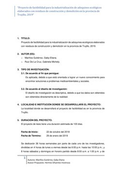 “Proyecto de factibilidad para la industrialización de adoquines ecológicos 
elaborados con residuos de construcción y demoli