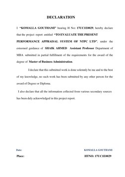 DECLARATION 
 
I “KOMALLA GOUTHAMI” bearing H No: 17UC1E0029, hereby declare 
that the project report entitled “TO EVALUA