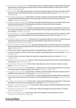 22. Robinson, Andy (31 August 2019). "Control's Remedy wants 'a continuity' between its games" (https://www.video
gameschroni