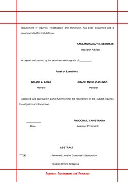 Inquiries, Investigation and Immersion 
requirement in Inquiries, Investigation and Immersion, has been exclaimed