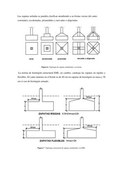 Las zapatas aisladas se pueden clasificar atendiendo a su forma: rectas (de canto 
constante), escalonadas, piramidales y ner
