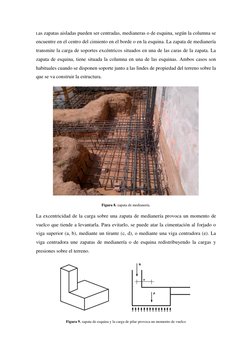 Las zapatas aisladas pueden ser centradas, medianeras o de esquina, según la columna se 
encuentre en el centro del cimiento
