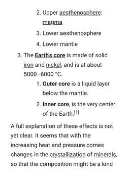 2. Upper aesthenosphere: (https://simple.m.wikipedia.org/wiki/Aesthenosphere)
magma (https://simple.m.wikipedia.org/wiki/Magm