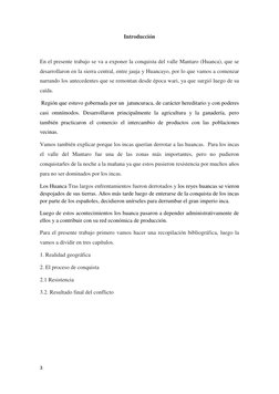 3 
 
Introducción 
 
En el presente trabajo se va a exponer la conquista del valle Mantaro (Huanca), que se 
desarrollaron en