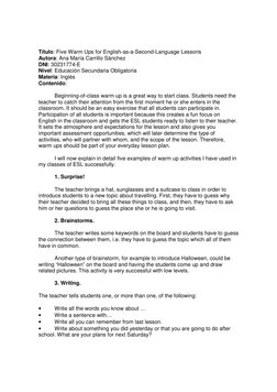 Five ESL Warm-Up Activities | PDF | English As A Second Or Foreign ...