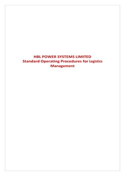 HBL POWER SYSTEMS LIMITED 
Standard Operating Procedures for Logistics 
Management