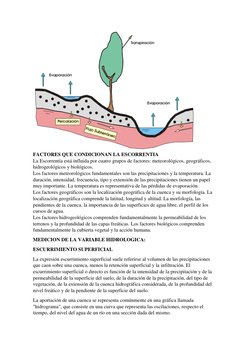 FACTORES QUE CONDICIONAN LA ESCORRENTIA 
La Escorrentía está influida por cuatro grupos de factores: meteorológicos, geográ