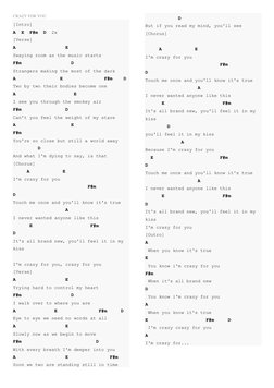 CRAZY FOR YOU 
[Intro]  
A  E  F#m  D  2x  
[Verse] 
A                  E 
Swaying room as the music starts 
F#m
