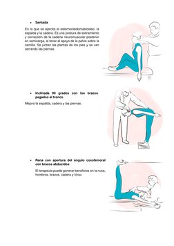  
Sentada 
En la que se ejercita el esternocleidomastoideo, la 
espalda y la cadera. Es una postura de estiramiento 
y corre