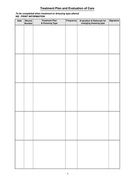 Date
3
Treatment Plan and Evaluation of Care
To be completed when treatment or dressing type altered
NB : PRINT INFORMATION
W