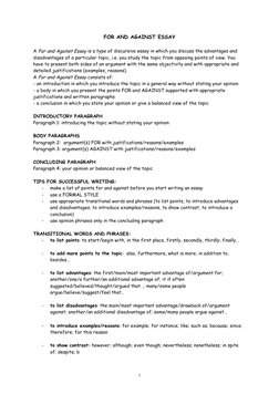 For And Against Example For and Against Essay Structure Guide | PDF | Essays | Argument