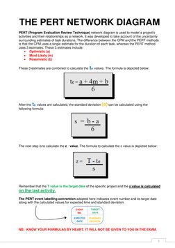 1 
THE PERT NETWORK DIAGRAM  
 
PERT (Program Evaluation Review Technique) network diagram is used to model a project’s 
ac