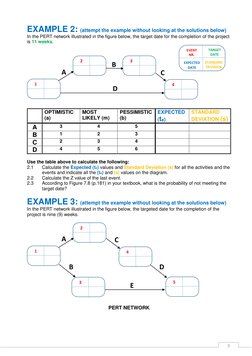 3 
EXAMPLE 2: (attempt the example without looking at the solutions below) 
In the PERT network illustrated in the figure b