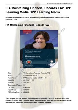 FIA Maintaining Financial Records FA2 BPP Learning Media BPP Learning Media
FIA Maintaining Financial Records FA2 BPP
Learnin