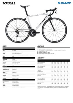 Giant TCR SLR Specs and Geometry Guide | PDF | Human Powered