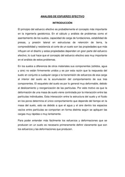 ANALISIS DE ESFUERZO EFECTIVO 
INTRODUCCIÒN 
El principio del esfuerzo efectivo es probablemente el concepto más importante